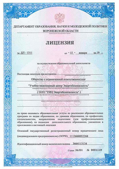 Лицензия на осуществление образовательной деятельности, страница 1