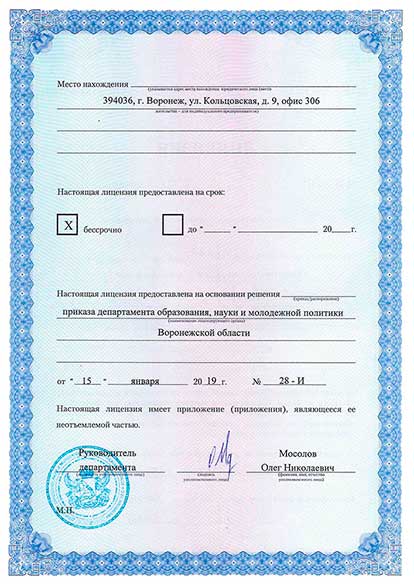 Лицензия на осуществление образовательной деятельности, страница 2